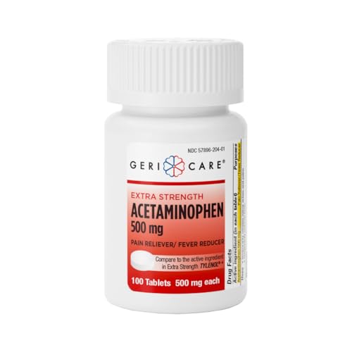 GeriCare Extra Strength Acetaminophen Pain Relief Fever Reducer Tablets, Strength 500mg Tablet | Joint, Muscle, Arthritis, Back Pain, Body Pain Relief, 100 Count (Pack of 1)