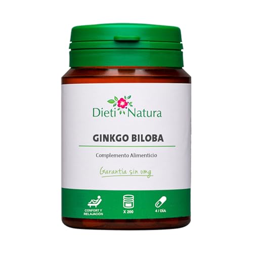 Dieti Natura Ginkgo Biloba 200 Cápsulas - Pastillas Memoria y Concentración - Ginkgo Biloba Natural Cápsulas para la Memoria - Nootropico Natural sin OMG (200 unidades, Original)