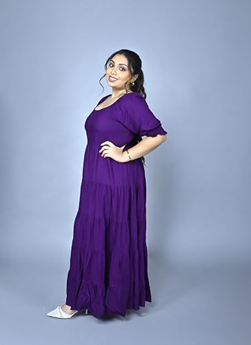 Image of Plus Size Women's Ruffle Tiered Maxi Dress with Puff Sleeves, Flowy A-Line Fit & Smocked Sleeve Detail for Casual, Party & Evening Look