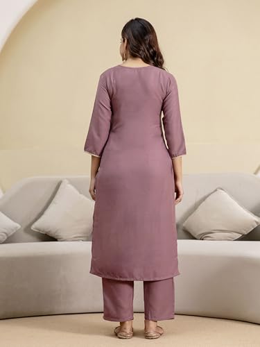 Image of TRENDMALLS Women's Cambric Cotton Embroidery Work Kurta Pant with Dupatta Set