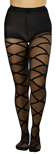 ToBeInStyle Women's Strappy Zig Zag Lace Up Bandage Print Fashion Goth Tights4