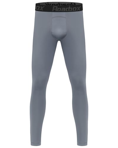 Roadbox Boys Compression Pants Youth Quick Dry Spandex Tights Leggings for Running Football Basketball Silver Gray