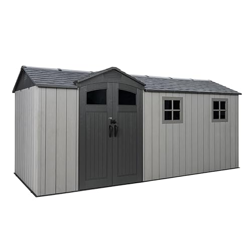 Lifetime 60478 Rough Cut Side-Entry Garden Shed 16.5 x 7 ft 498 x 214 cm) Wood-Effect HDPE Steel-Reinforced High-Pitched Roof Storm Dust Grey