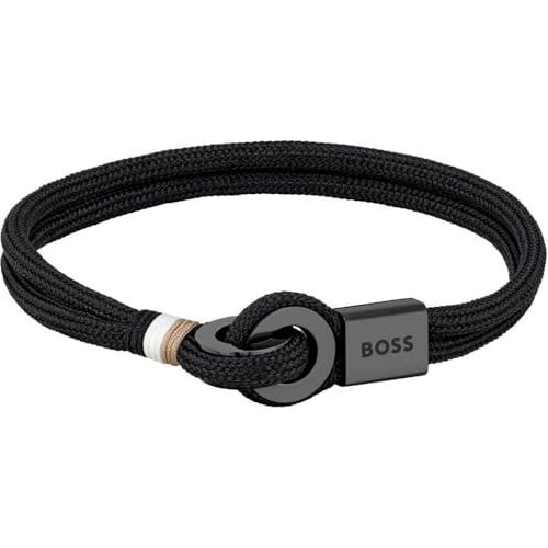 BOSS Jewelry Pulsera para Hombre Colección THAD SPORT de Nailon, Negro, M