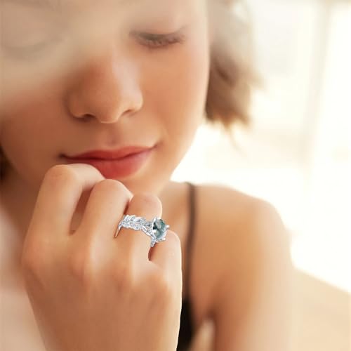 Moss Agate Rings for Women 925 Sterling Silver Custom Engraving Moss Agate Engagement Ring Wedding Jewelry Engagement Gifts for Her4