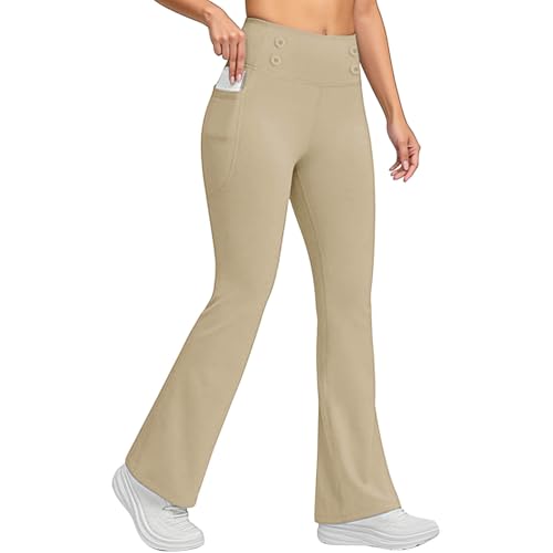 GMQWRK Pantalones de corte de bota para mujer, leggings de entrenamiento cálidos con forro de microforro polar, bolsillos, botones, cintura alta, pantalones térmicos, capas base, pantalones 2026