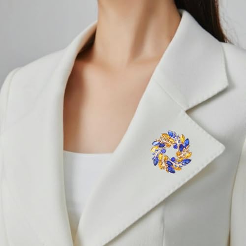 Image of Wreath Brooch Pin for Women Men Blue Yellow Flower Pins Lapel Jewelry Gift