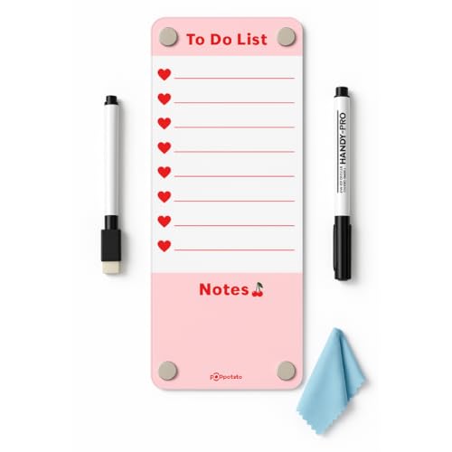 Image of Magnetic Fridge Board - ToDo List | 24x10 cm| Planner for Kitchen,Office,Home | Reusable Shopping List Board, Menu & Reminders - Pink