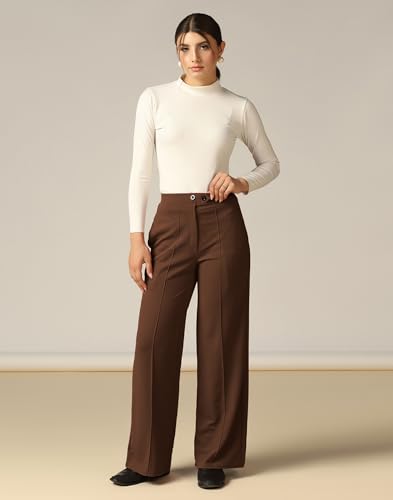 Image of SIRIL Women's Polyester Solid Regular Fit Trouser Pant for Office, College & Events Formal Casual Daily Use