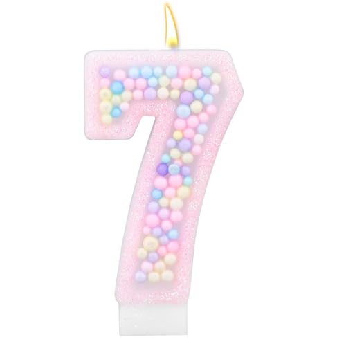 Colorful Macaron Seventh Birthday Candles, Sweet Theme Cake Topper Cute Pink 7th Number Candles for Kids Girls Birthday Baby Shower Weddings Party Decorations (Number 7)