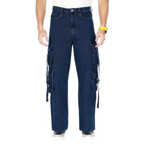 mq denim Men's Loose fit Mid Rise Dark Blue, Baggy Cargo Jeans Trendy and Stylish for Everyday wear.-picture-32