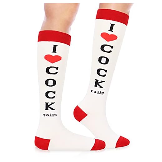 Bibalabili Funny Socks I Love Cocktails Knee Tube Party Stockings Gag Gifts for Christmas White Elephant Gift Exchange