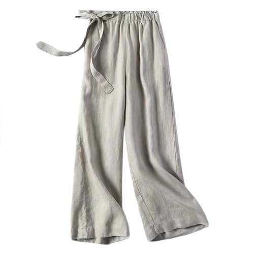 Pantalon en lin femme respirant avec cordon de serrage et coupe fluide jambe large
