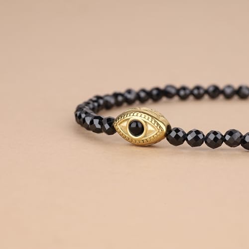 COAI Women's Crystal Bracelet, Evil Eye Bracelet for Women, 4mm Faceted Black Tourmaline/Moonstone/Lapis Lazuli4