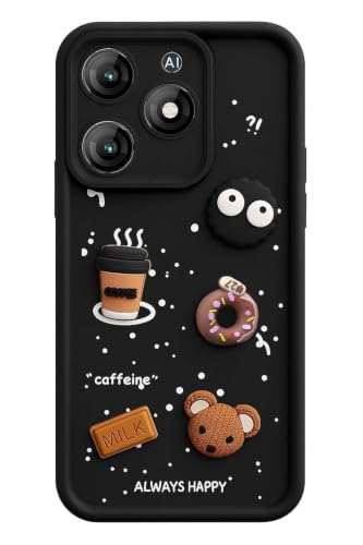 Image of Bintage Cute Fun Taddy Cartoon 3D Ball Bear Milk Donut Coffee Cup Silicon Case Full Body & Camera Protection Back Cover Compatible for itel A70 - Black