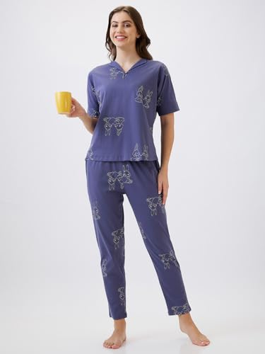 Image of AV2 Women's Cotton Printed Round Neck Short Sleeve Nightsuit Set | Pajama Set | Casual Night Dress for Women- 2887