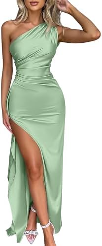 Memoriesea Women's Sexy One Shoulder High Split Cocktail Wedding ...