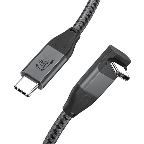 XAOSUN 20Gbps Right Angle USB C to USB C Cable 2M,240W USB3.2 Gen2x2 Data Cable Fast Charging,4K@60Hz Type C Video & Nylon Braided for MacBook Pro/Air,iPhone 15/16/17 Pro Max,Laptop,iPad,Pixel,SSD