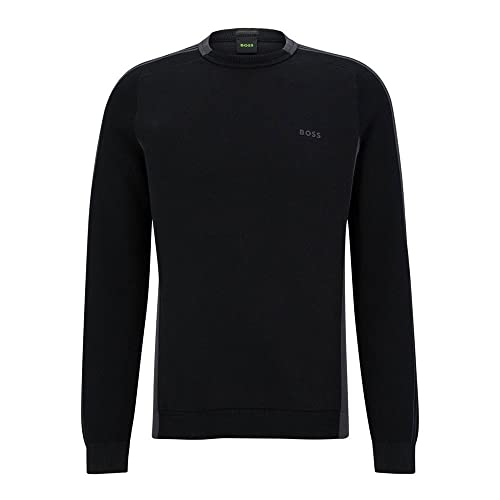 Hugo Boss Men's Rinos Black Cotton Sweater with Logo Detail on Sleeves