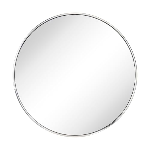 Image of TEHOME Round Polised Nickel 30 inch, Silver Circle Wall Mirror, Metal Frame Modern Round Mirror for Vanity & Entrway