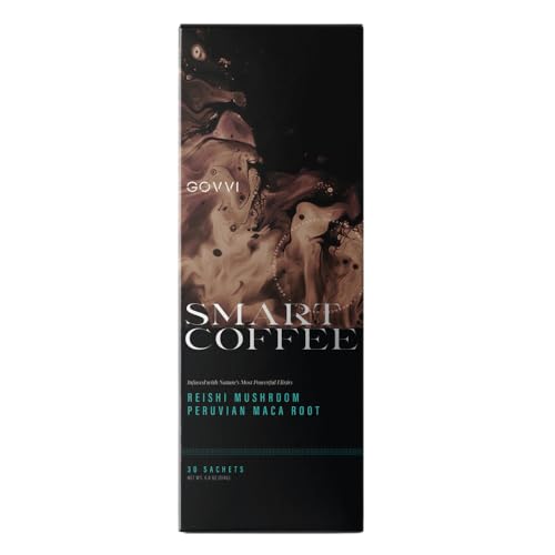 GOVVI Smart Coffee with Reishi Mushroom and Peruvian Maca Root | Gourmet Mushroom Coffee Boosts Energy, Stamina, and Mood | Supports Healthy Immune System | 30 Single Servings 120mg