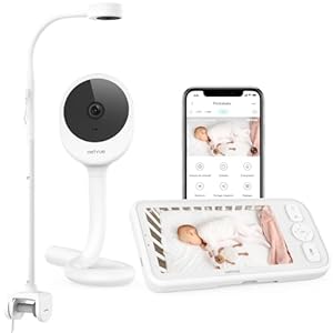NETVUE Babyphone Caméra Intelligent avec 4 en 1 Support Babyphone, 5″ HD Moniteurs Bebe Écran LCD + APP Smartphone, Baby Phone Vidéo sans Fil Audio Bidirectionnel Vision Nocturne Détection des Pleurs