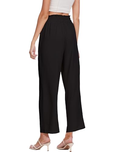 Beautiful Nomad Women's Wide Leg Lounge Pants High Waist Adjustable Knot Loose Casual Work Flowy Trousers with Pockets Black2