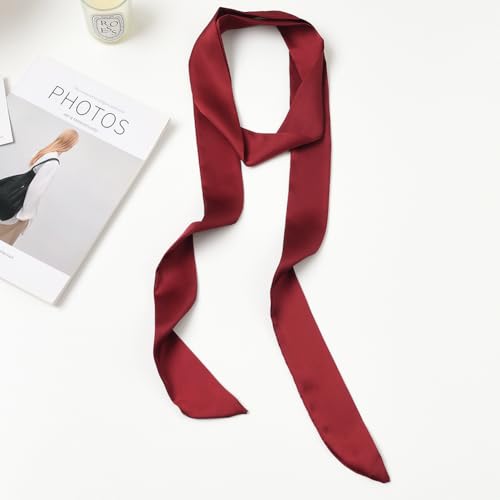 GORGECRAFT 2Pcs Red Stylish Ribbon Scarf Solid Color Skinny Scarf Pure Long Neckerchief Sash Necktie Satin Belts Headband Ribbon Tie for Women Shirts Jeans Dresses Accessories Handbag Handle Decor3