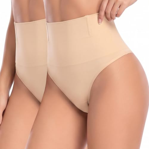 Image of ZENUTA 2 Pack Thong Shapewear for Women, High Waist Tummy Control Shaping Seamless Body Shaper Underwear Panties