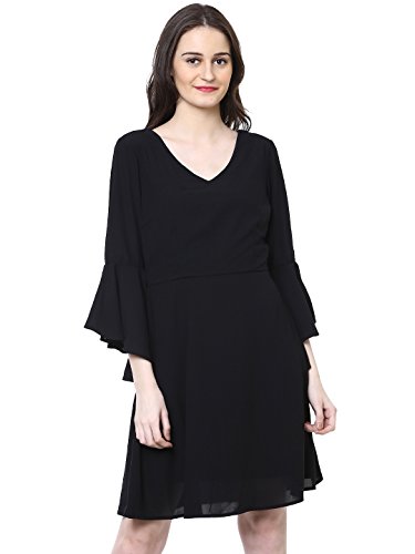 Image of Harpa Black Solid Dress(GR5119-BLACK)