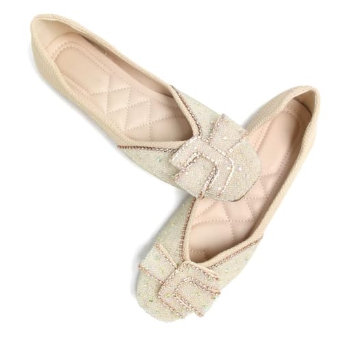 Image of SAILING LU Women's Rhinestone Square Toe Bowknots Ballet Flats Loafers