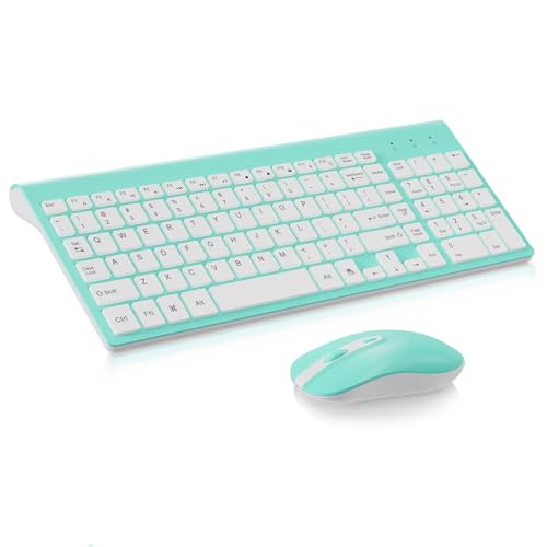 cimetech Ergonomische Kabellose Tastatur Flache Tasten 2,4 GHz Wireless Keyboard Mini Funktastatur QWERTZ Layout 10m Reichweite Kompatibel mit PC, Desktop, Notebook, Laptop (Set_Blau)