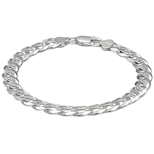 Diamond-Cut Cuban Link Bracelet - Italian 925 Sterling Silver Bracelet for Men, Silver Chain Bracelet Men Women, Mens Silver Bracelet, Silver Bracelets for Boys Girls, Next Level Jewelry - 8.5mm,8