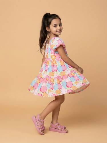 Image of Nautinati Girls A-Line Printed Dress with Puff Sleeves | Age 2-10 Years