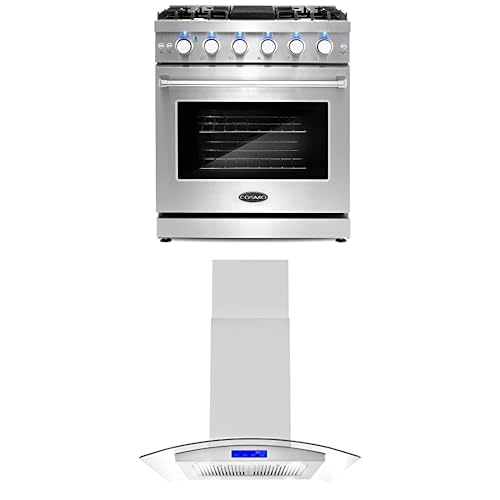 Cosmo 2-Piece Kitchen, 30" Gas Range and 30" Island Range Hood