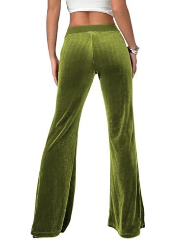 LifeShe Womens Velvet Flare Pant Drawstring Waist Bell Bottom Leggings Casual Long Palazzo Trousers2