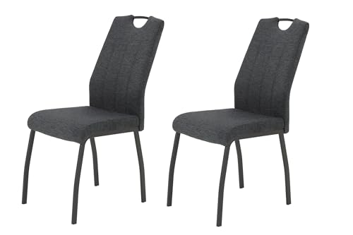 Hela Tische, 2er Set Esszimmerstuhl Küchenstuhl Elif, Stuhl, Webstoff Anthrazit,Metallgestell 4Fuß Grau, Lehne mit Griff, 140kg belastbar