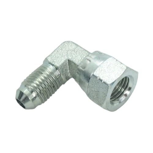 Image of 1 Piece Steel JIC Flare Tube Fitting, 90 Degree Elbow, 1 /4 inch Male JIC (7 /16 inch - 20) x 1 /4 inch Female JIC (7 /16 inch - 20) Swivel Tube OD