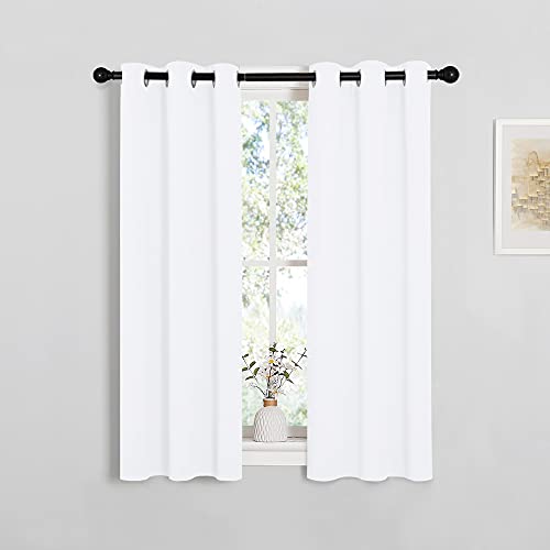Image of NICETOWN Draperies Curtains Panels, 2 Panels, 29 by 40, White, Blocking Out 50% Sunlight Window Treatment Curtains, Grommet Top Small Window Drapes for Bedroom