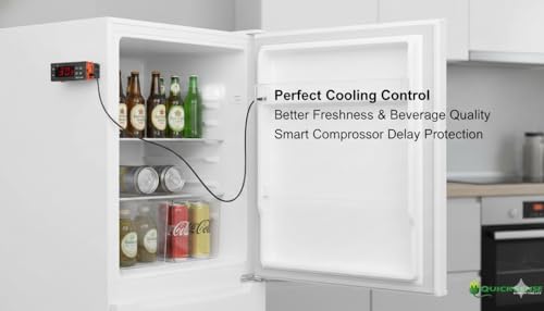Image of Quick Sense Digital Temperature Controller | 90-250V AC Thermostat | Heating & Cooling Control | Sensor Probe Included | Aquarium, Incubator, Refrigerator, Industrial & Lab Use