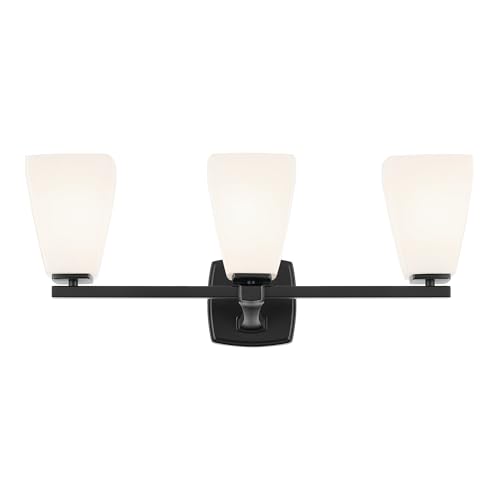 Image of Kichler Marant 21.25 inch 3-Light Bathroom Vanity Light Fixture with Opal Glass in Black, Modern Wall Mount Lighting for Powder Room Over Mirror (21.25 inch W x 9.5 inch H), 55216BK