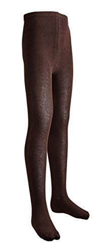 Sportoli Girls Flat Knit Cotton Hold and Stretch Footed Winter Tights - Brown (size 1/3)
