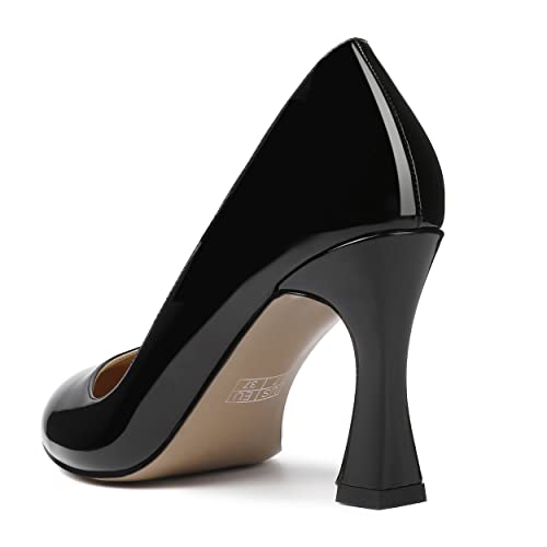 Skysterry Women's Black Round Toe Slip On 3.3 Inch Office High Heel Casual Spool Patent Pumps Shoes Size 8 - Zapatos De Mujer Tacon #TOP6