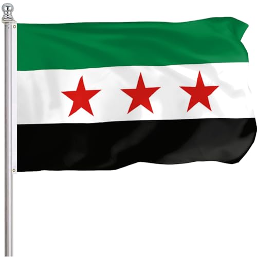 FLGCLUB Syria Syrian Flag 3x5 Ft Outdoor Vibrant Color Fade Resistant Syria Flags Polyster Double Stitched Syrian National Flag Canvas Header and Brass Grommets