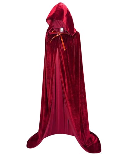 OurLore Unisex Full Length Hooded Robe Cloak Long Velvet Cape Cosplay Costume 59 inch(Wine Red)