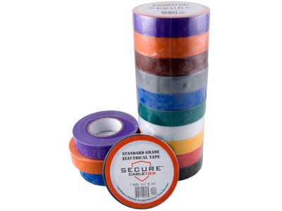 Secure Cable Ties ET-75066-10-PC PVC Standard Electrical Tape, -18 to 105 Degree C, 66' Length, 3/4 Width, Multi-Colored (Pack of 10)