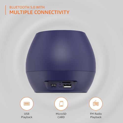 Image of Amazon Basics 5W Mini-Bluetooth Speaker with Upto 30Hrs Playtime, TWS Function, Powerful Bass, Immersive Sound, 40mm Driver BT 5.0, MicroSD Card Slot, USB Support, and IPX5 Water Resistance (Blue)