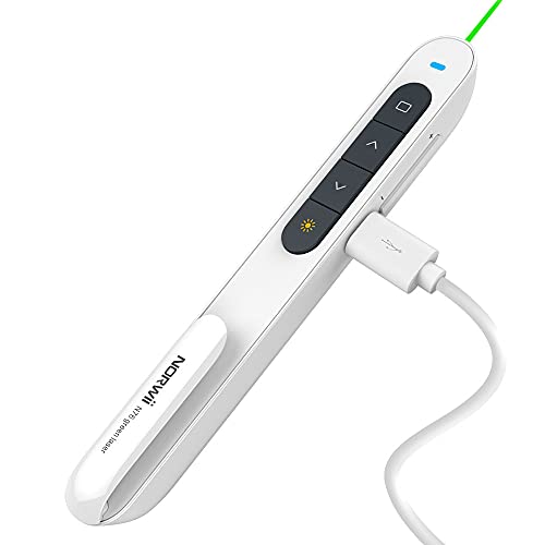 NORWII N76 Green Presentation Clicker Rechargeable Wireless Presenter Remote with Green Light, 330FT Presentation Pointer Slide Advancer Support Hyperlink/Volume/Key-Customized