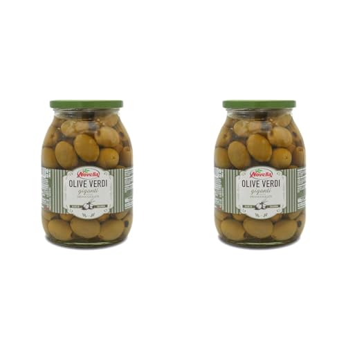 Novella Olive Verdi giganti - grüne Oliven in Salzlake - Feinkost ohne Stein - Perfekt für Antipasti - 560g (Packung mit 2)