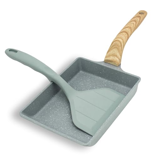 HARLIANGXY Tamagoyaki Sartén japonesa para tortillas con espátula de silicona, sartén cuadrada japonesa, revestimiento antiadherente(libre de FOA), 20x15cm
